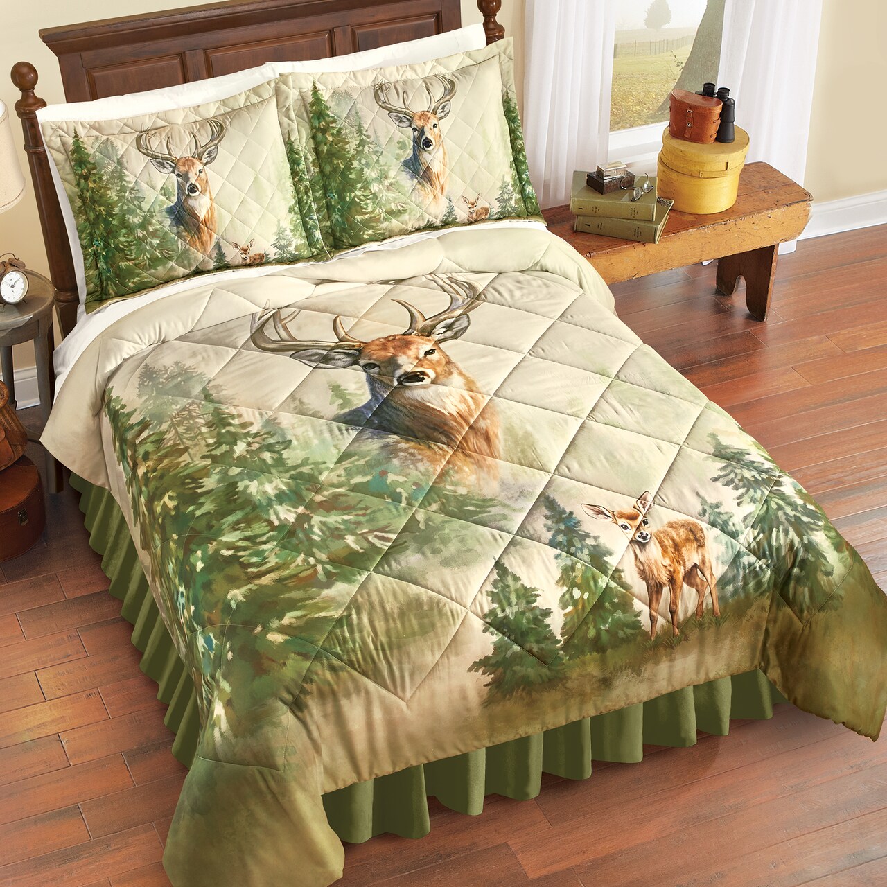 Collections Etc Unique Woodland Deer Scene 3-Piece Comforter Set
